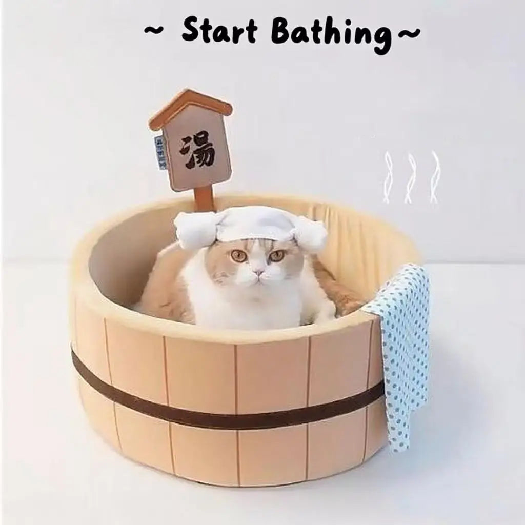 Abnehmbares Welpenbett in japanischem Thermalbecken, Katzenbett in Badewannenform, Hundehütte, Korbbecken, Kätzchennest, Kissen, Plüsch-Schlafbett