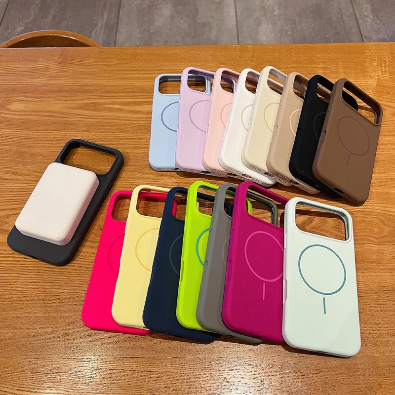 For Magsafe Magnetic Wireless Charging Luxury Solid Color Liquid Silicone Phone Case For iPhone 17 Pro Max Air Bumper Back Cover