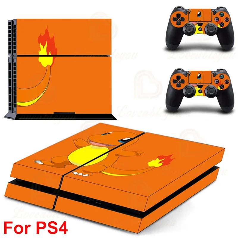 Gengar Stickers for SONY PS4 Pro Slim Console Pikachu Mew Full Body Skin Decals for PlayStation 4 Controller Gamepad