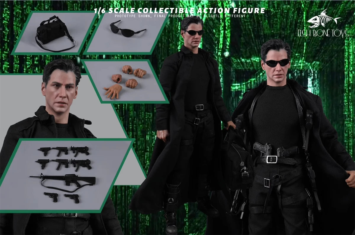 Fish Bonetoys Fb-Z002 1/6 Men Soldier Neo Keanu Reeves Gothic Hacker Engineer Full Set 12 Inches Action Figure Model Toys