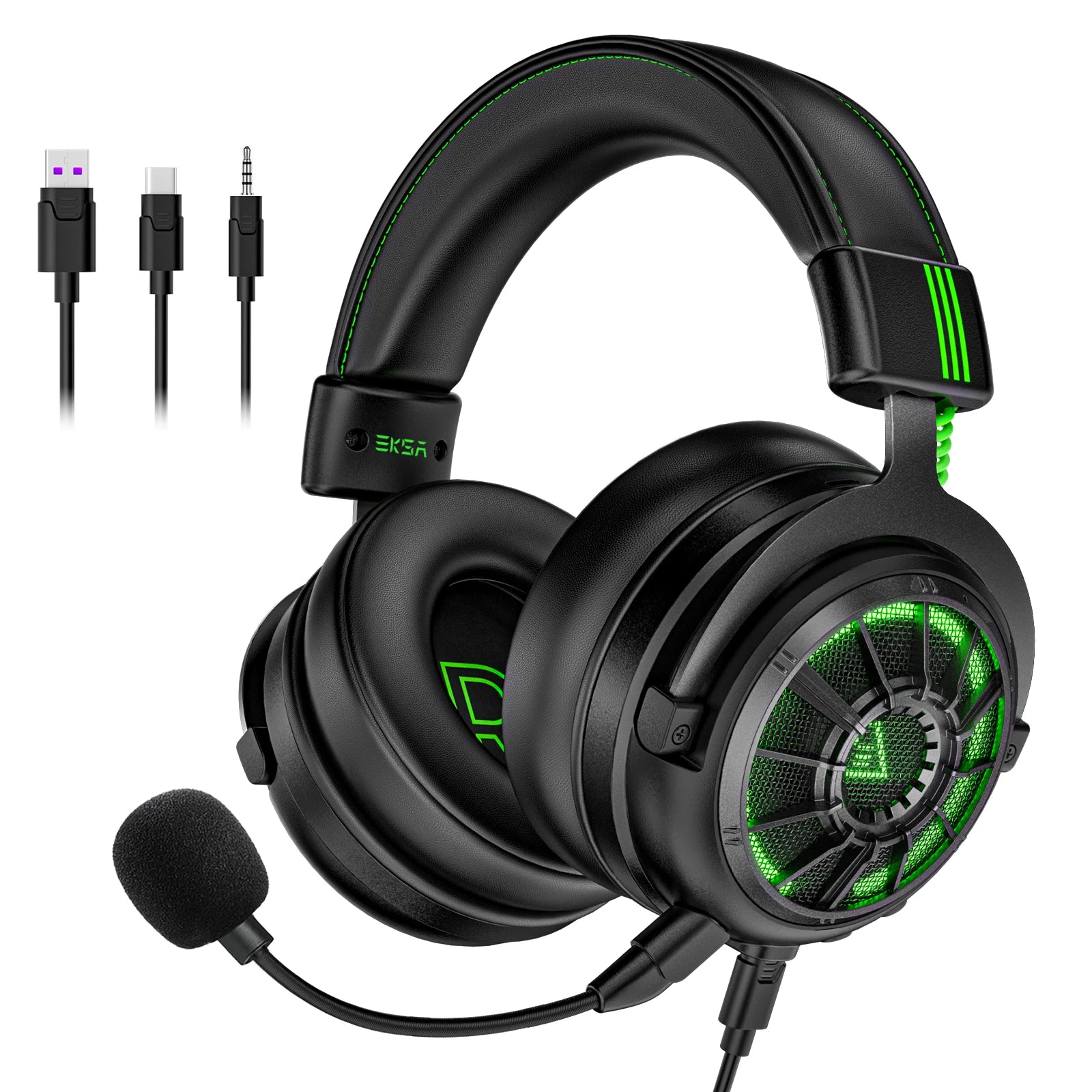 EKSA E5000 Pro Gaming-Kopfhörer für PC/PS4/Xbox/Switch, 7.1 kabelgebundenes Headset Gamer mit ENC-Mikrofon, USB/Typ C/3,5 mm abnehmbares Kabel