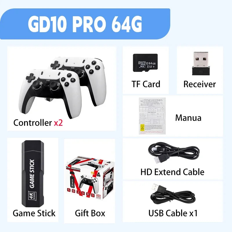 GD10 PRO Video Game Console 4K HD 2.4G Double Wireless Controller TV Game Stick 256GB 40000 Games Retro Games Boy Christmas Gift