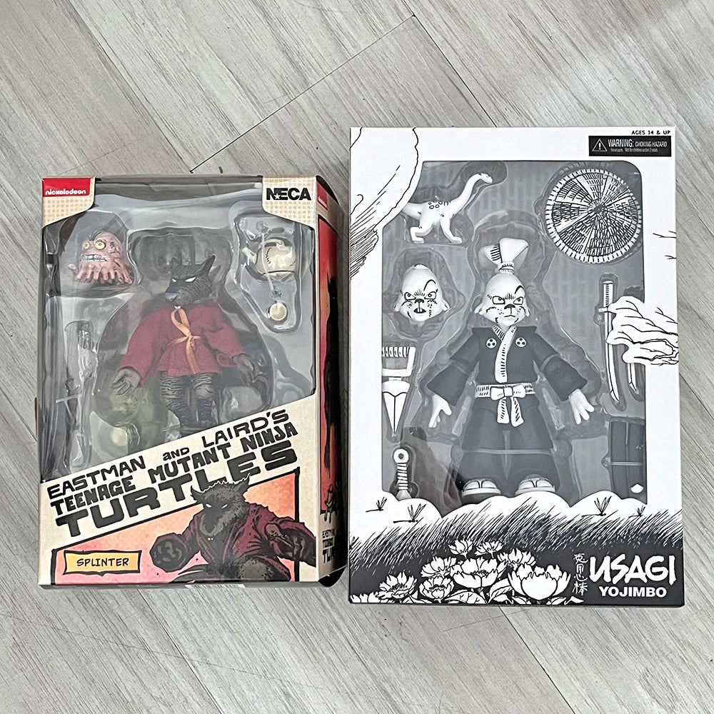 NECA Turtles Rabbit Splinter Master'S Portable Mouse Figure Black and White Usagi Yojimbo Version TMNT Toys Birthday Gifts
