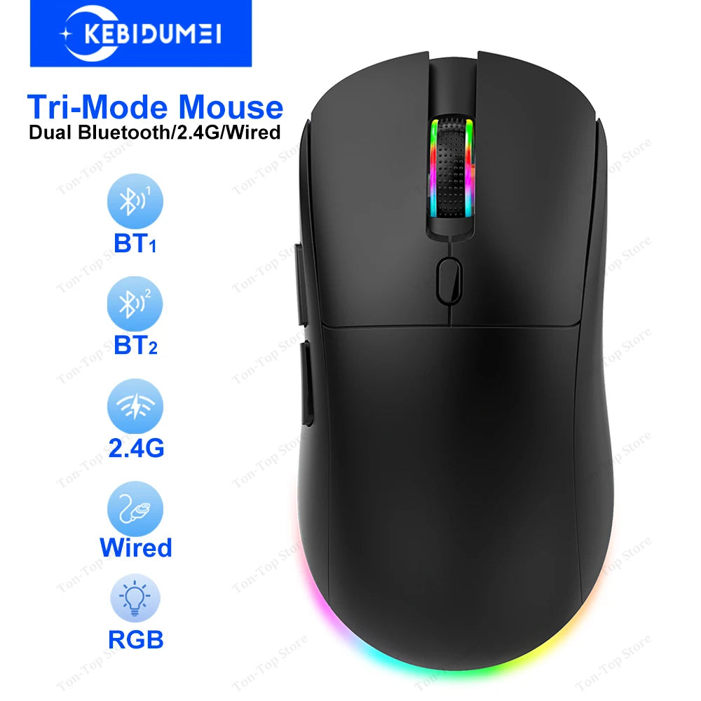 Dual Bluetooth 5.3 Maus 2.4G Kabellose Maus USB-Kabelmaus Tri-Mode RGB Gaming-Maus 6 Tasten 4800DPI für PC Laptop Tablet