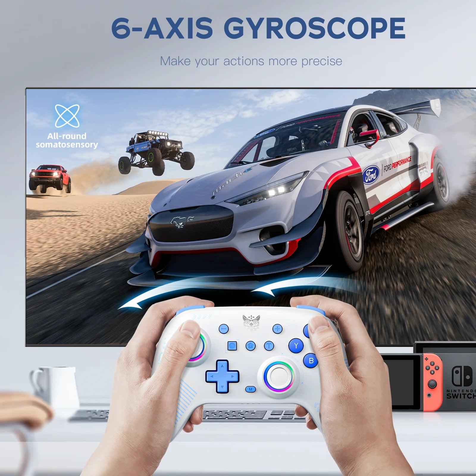 ONIKUMA Wireless Gaming Gamepads Dual Modes Mechanical Buttons Controller With RGB Cycle Lighting Effect Hall Gaming Joystick C1