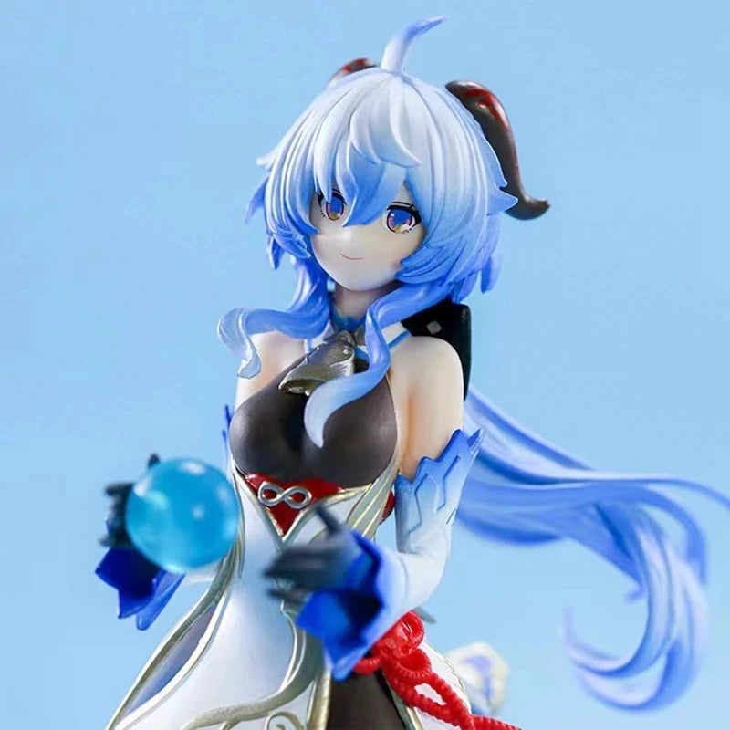 23CM Anime Ganyu Games Genshin Impact Action Figure Watch The Moon Shouyue Black Silk Standing Paimon Model Toys Collection Doll