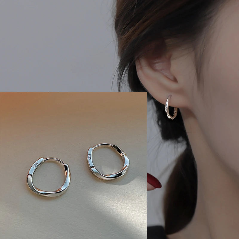 VENTFILLE 925 Sterling Silver Chunky Hoop Earrings for Women Geometric Circle Punk Ear Jewelry Party Gifts 2023 New Dropshipping