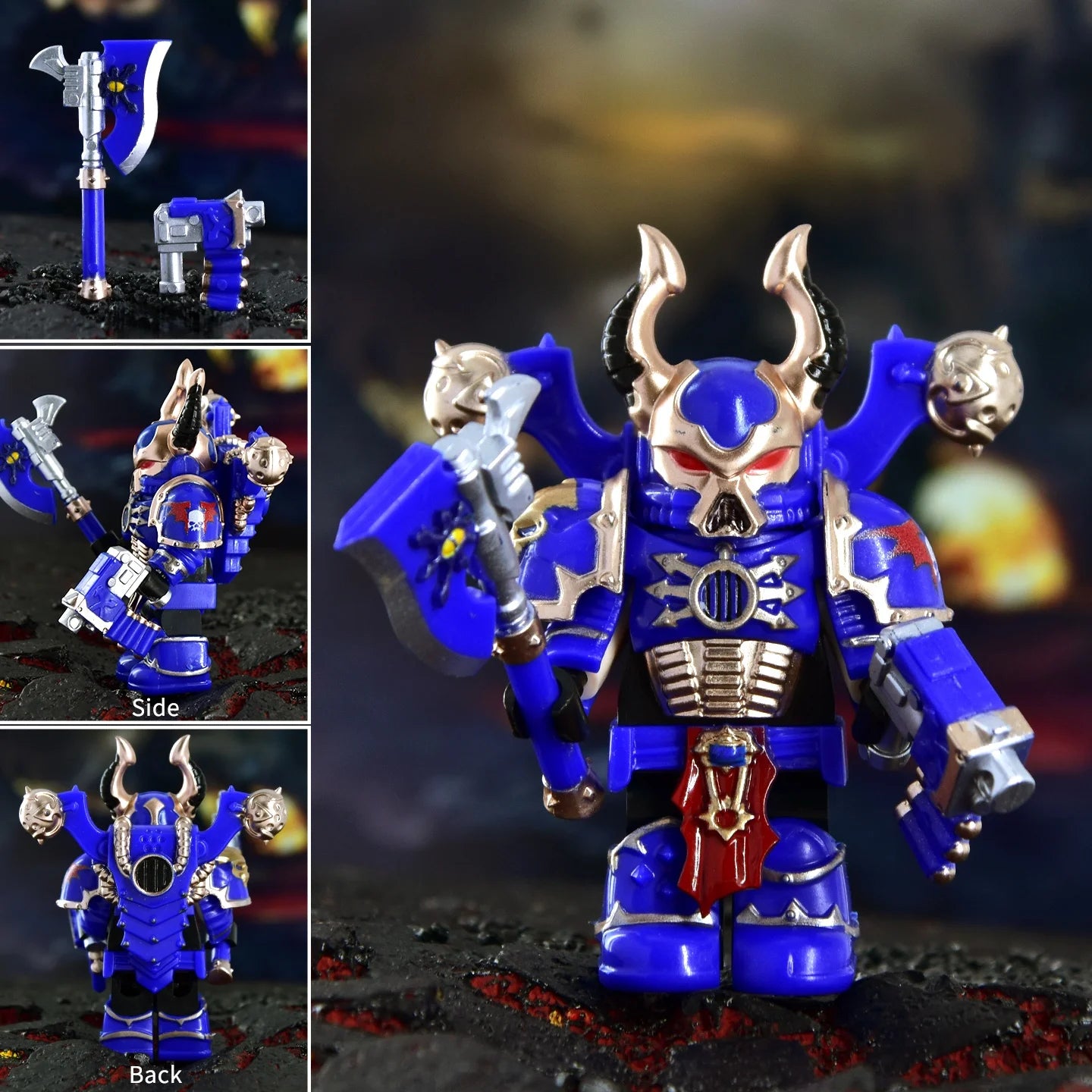 Warhammer 40k Chaos Space Marine Action Figure - Black Legion, Green Eye Lens, Spiked Armor, Combi-Bolter, Collectible Miniature
