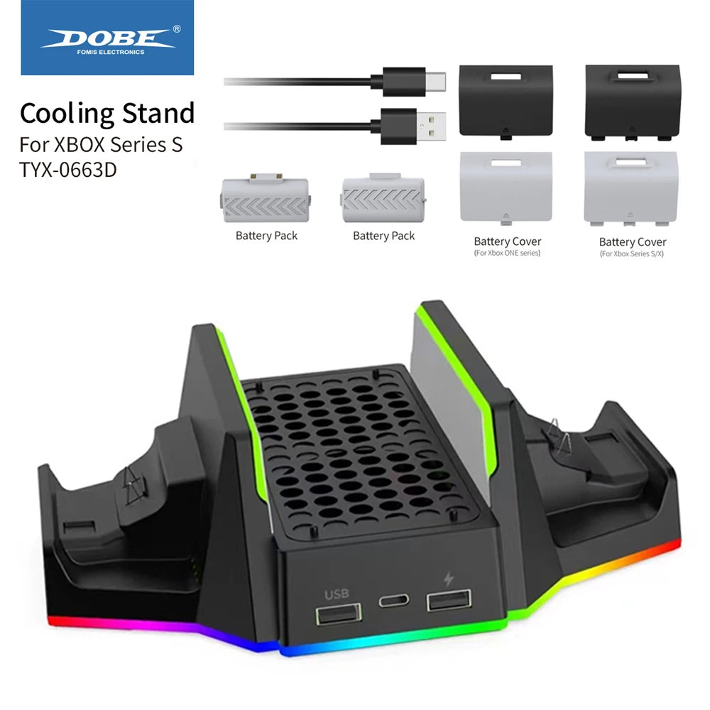 Dobe für Xbox Series S RGB Vertikaler Lüfterständer mit Dual-Controller-Ladegerät Akkupack Ladedock Xbox SS TYX-0663D