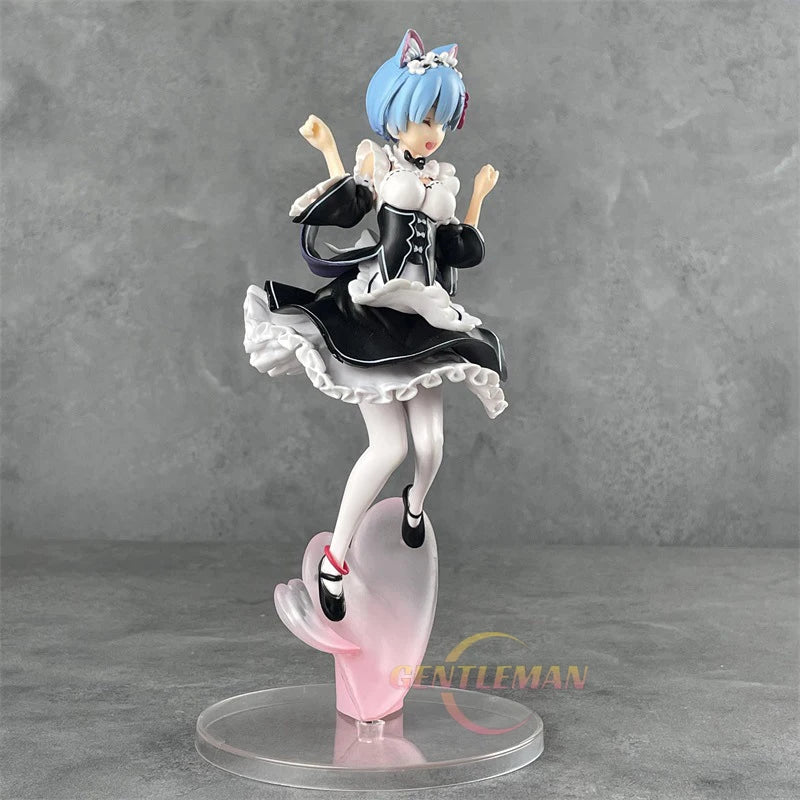 22,5 см Котешки уши Прислужница Костюм Фигурка Модел - Живот в различен свят от нулата Красиво момиче Декорация за настолни компютри Играчка Подарък