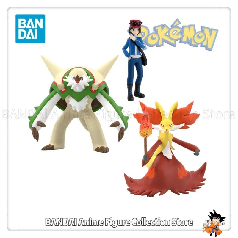 Original Bandai Shokugan Pokemon Karumu / Chesnaught / Delphox Toys Model Decoration Gift Collection