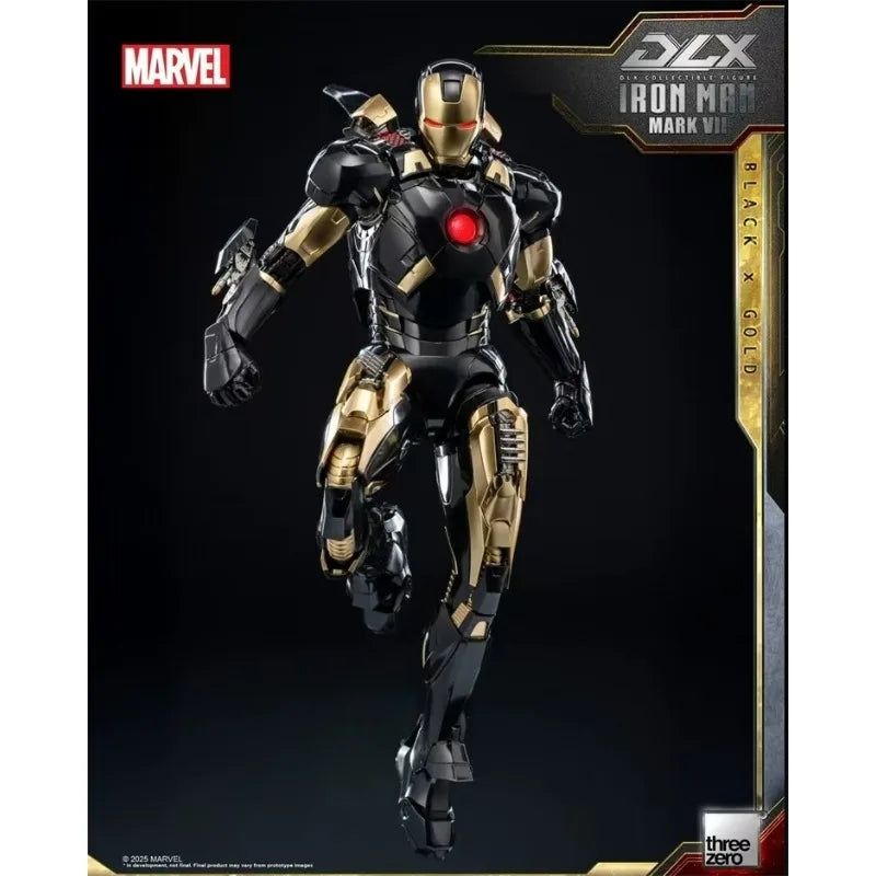 Original Threezero Marvel DLX Iron Man Mark 7 Black Gold Anime Figure Toy Collection Model