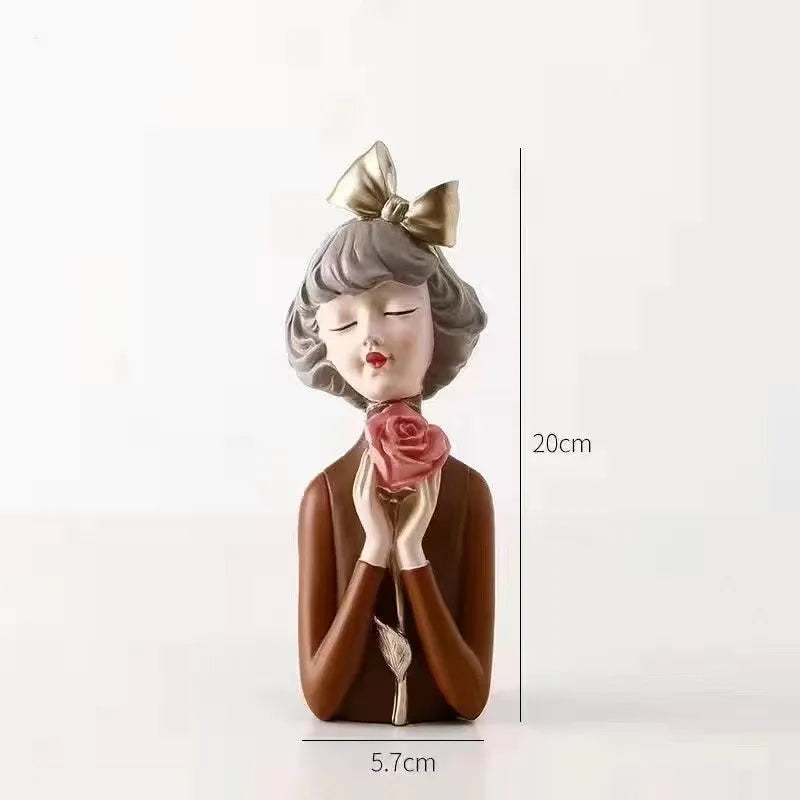 Modern Nordic Bow Girl Hold Cat Hold Dog, Room Decoration Accessories, Dressing Table Crafts, Statue, Sculpture, Birthday Gift