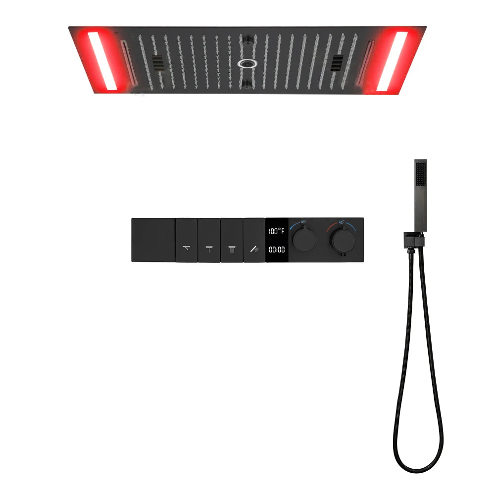 M Boenn Luxuriöses Duschset, Badezimmerarmaturen, intelligente Temperaturanzeige, Druckknopf-Thermostatmischer, Decken-Duschkopf in Schwarz