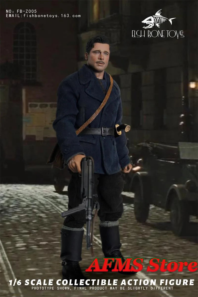 FISH BONETOYS FB-Z005 1/6 Men Soldier Brad Pitt Inglourious Basterds World War II Dolls 12inch Full Set Action Figure Body