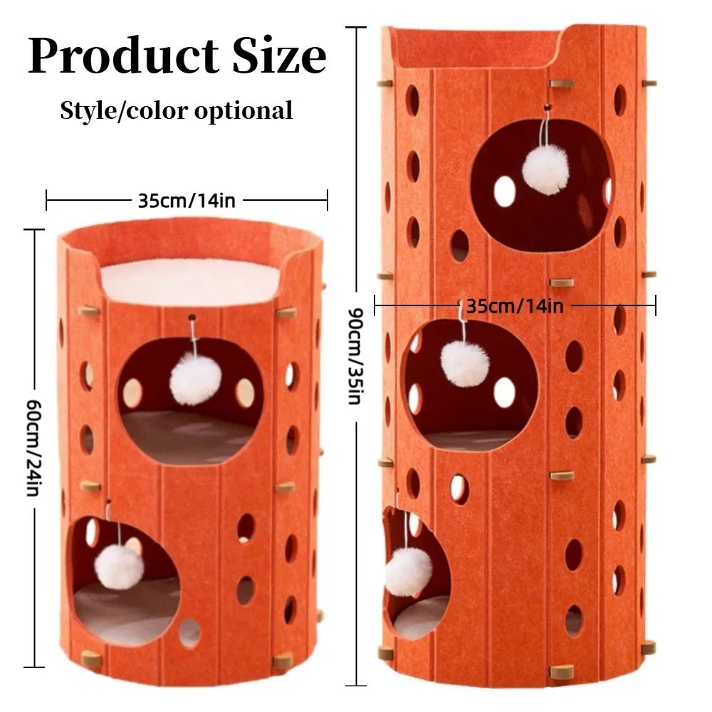 2 Floors/3 Floors Cat Scratching Post House Tree Hole Japanese Style Cat Bed All-in-one Durable Cat Condo