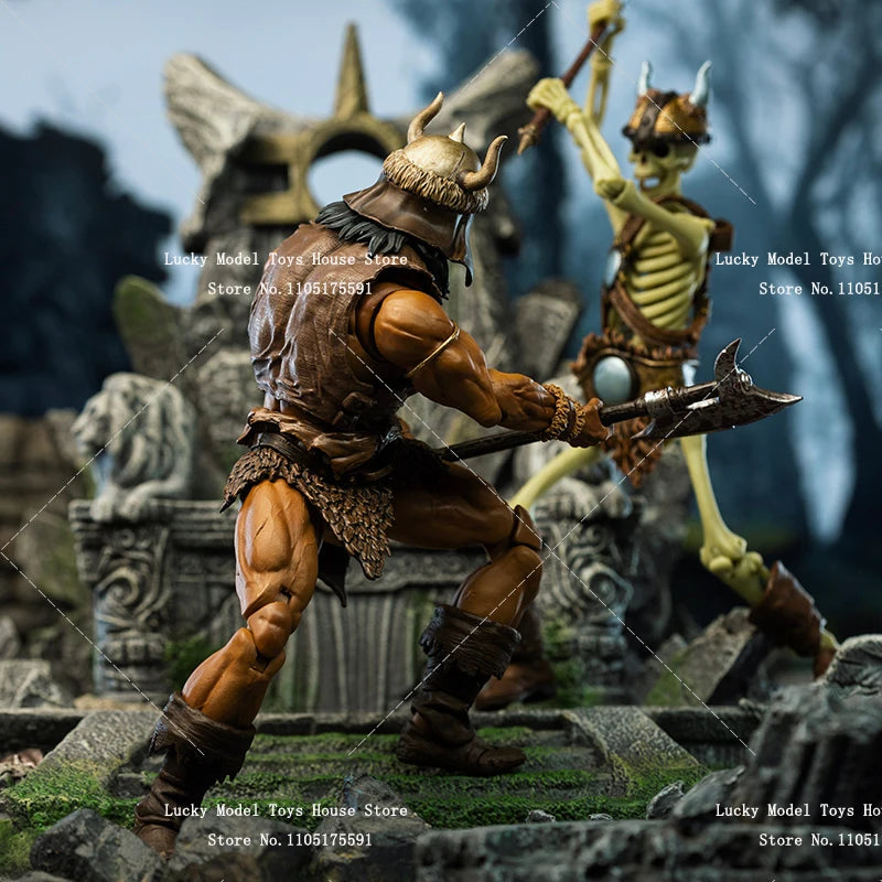 HC Studio 1/12 Barbarian Conan Muscle Body Warrior Action Figure Black Stone War Armored 6inch Full Set Soldier Model Doll