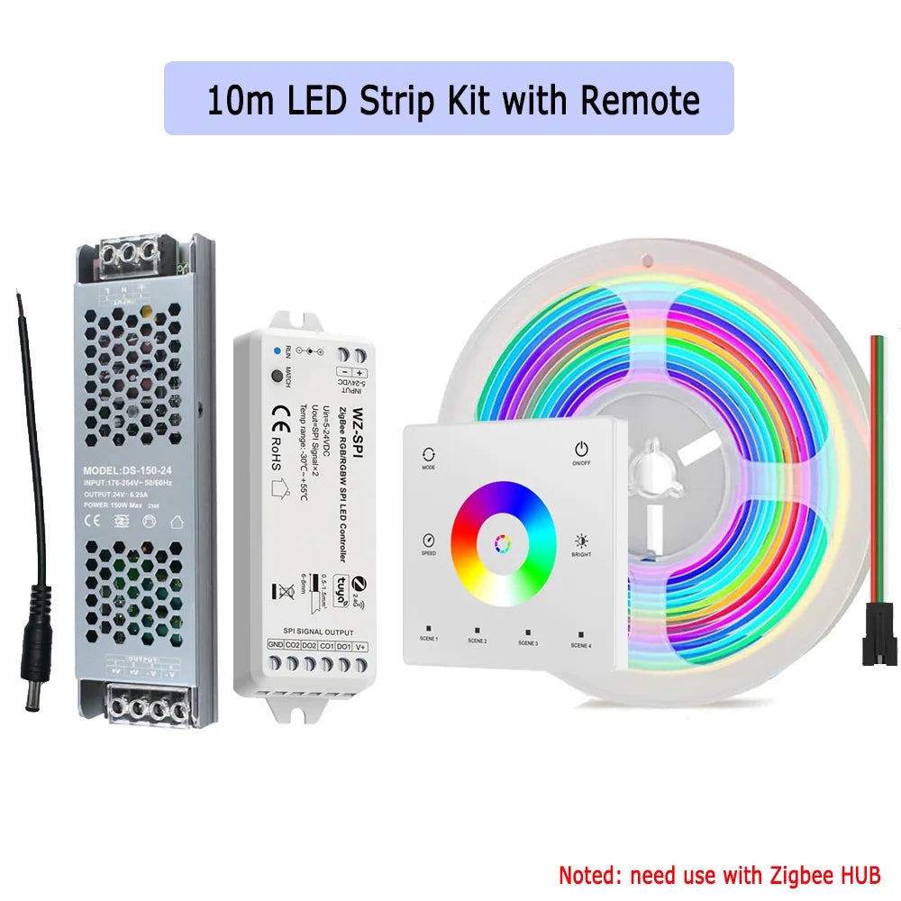 10m 20m Tuya Zigbee COB RGBIC LED Strip 24V Dream Color Addressable IC Light 2.4G Remote for Alexa Google Assistant SmartThings