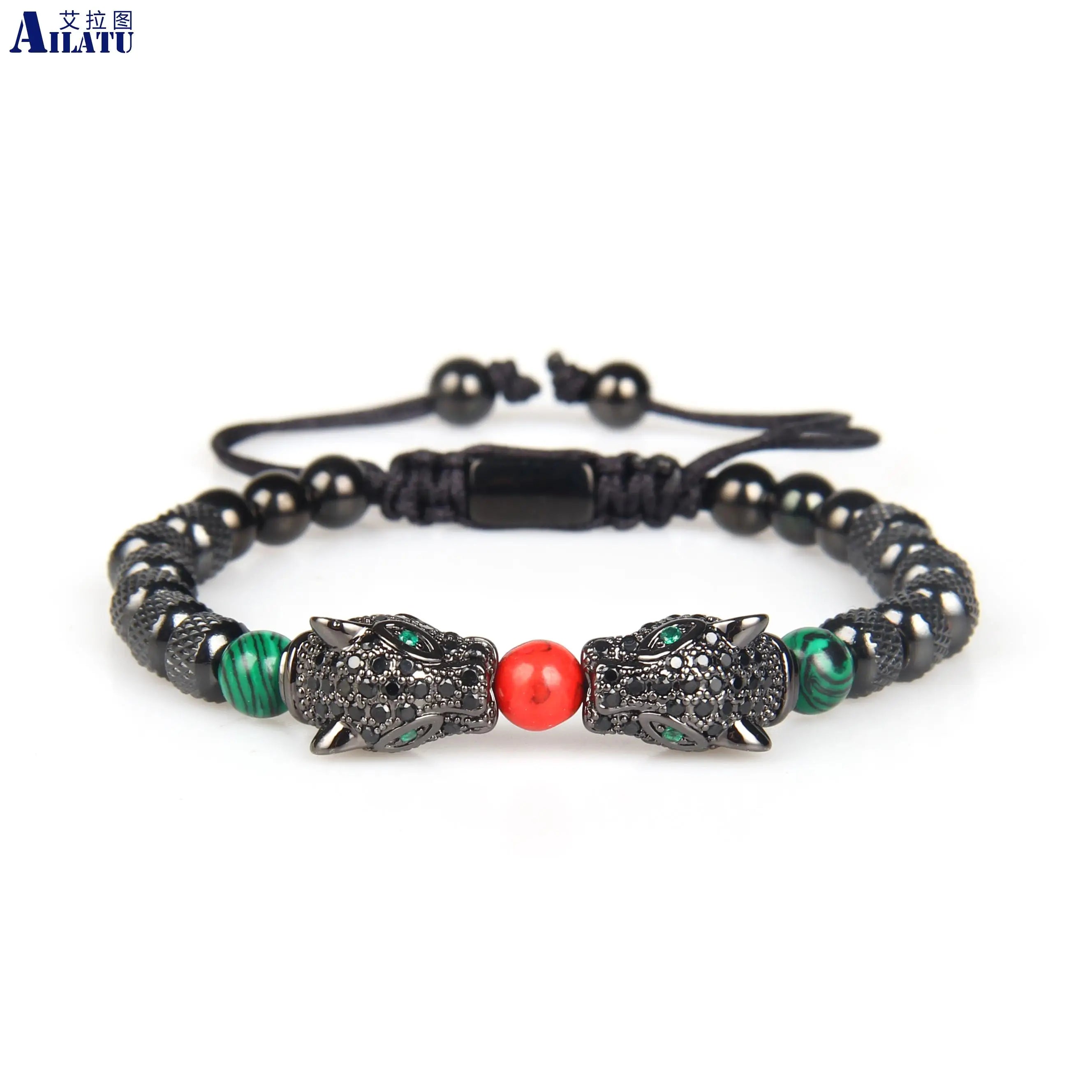 Ailatu 5 teile/los Luxus Handgemachte Panther Flechten Armband Edelstahl Leopard Schmuck Kostenlose Logo Service