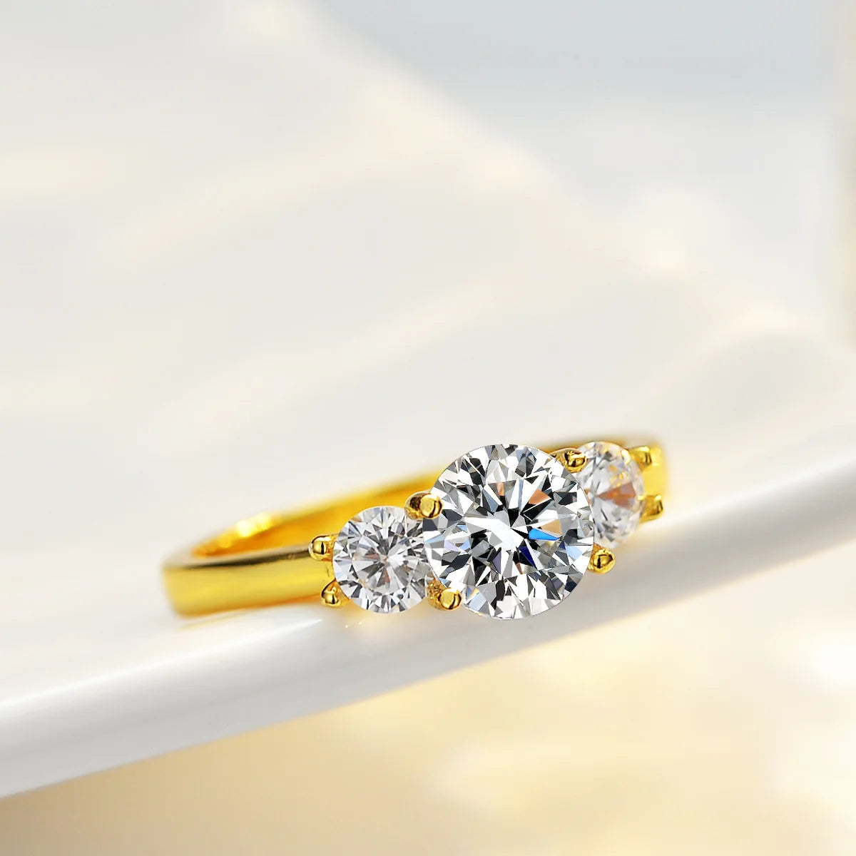 Women's 24K AU999 Gold Ring - 1 Carat 6.5MM Round Moissanite, Elegant Jewelry Piece