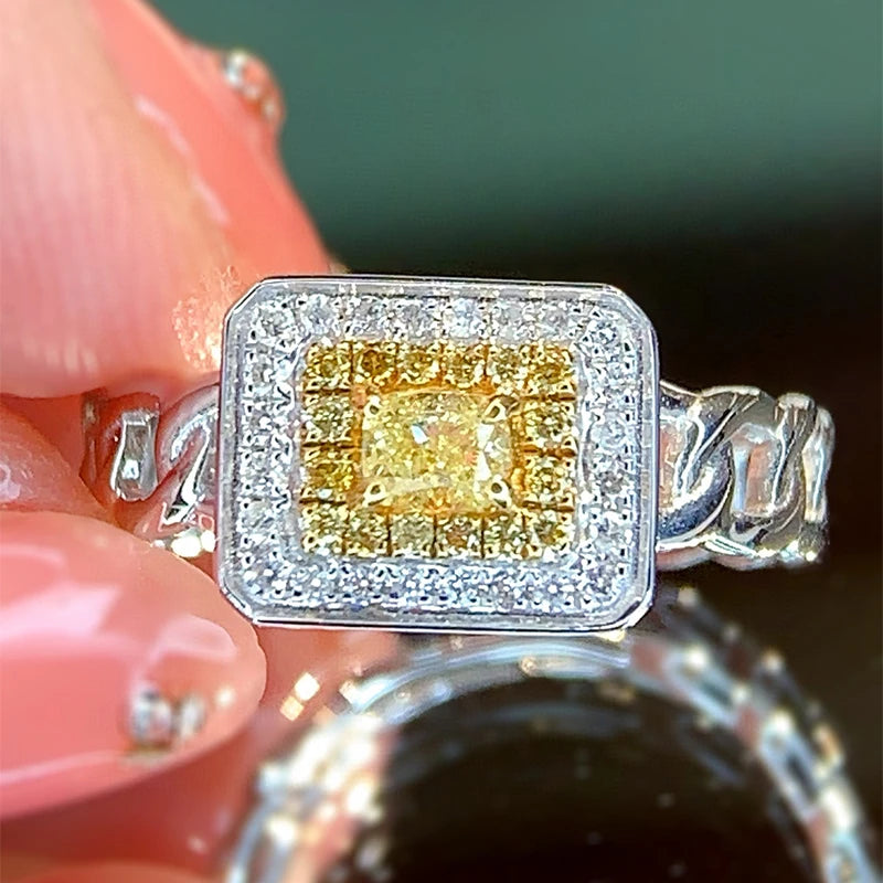 Aazuo Echt Gelbe Diamanten Weiße Diamanten 0,40 ct 18K Gold Quadrat Ring Gehobenen Trendy Senior Party Senior Anpassen Edlen Schmuck