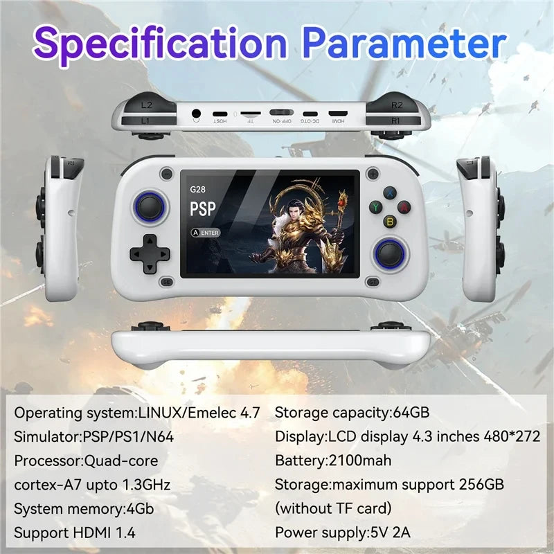 NEW G28 Retro Handheld Game Console Joystick 4.3 Inch HD IPS Screen Portable Pocket Video Player R36s 64GB 128GB Games Kid Gift