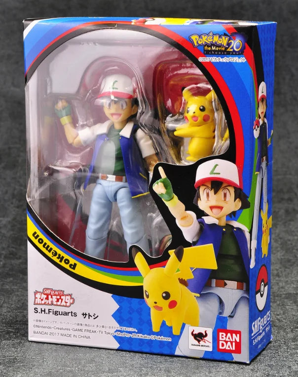 Bandai Original Pokemon S.H.Figuarts SHF Ash Ketchum Pikachu Jessie James Meowth Anime Action Figures for Kids Gift Toys