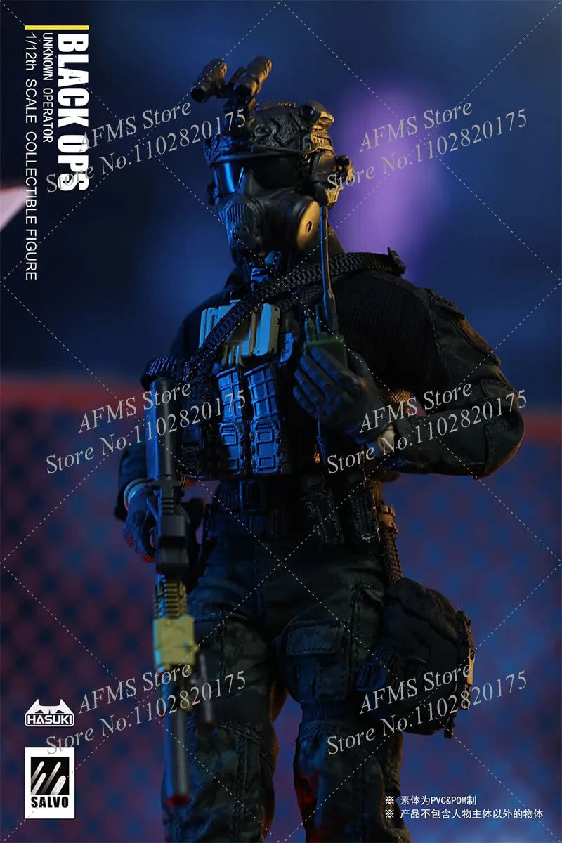 HASUKI SA01 1/12 Scale Collectibles Black OPS Night Action Team Full Set 6Inch Men Soldier Action Figure Body Models Toys