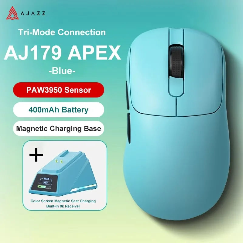 AJAZZ AJ179 APEX PAW3950 3000DPI 8Khz Kabellose Gaming-Maus Rechtshänder Ergonomische Maus mit RGB-Magnetbildschirm-Ladestation