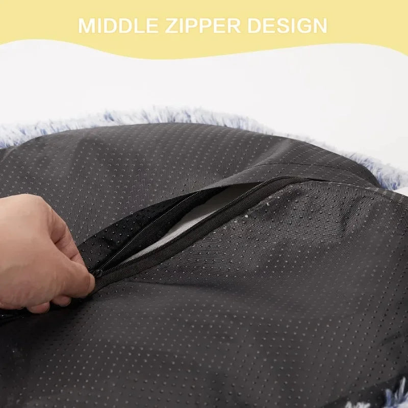 Calming Donut Dog Bed, 45 Inches Round Fluffy Dog Beds for Extra Large Dogs, Anti-Anxiety Plush Dog Bed, Washable Pet Bed