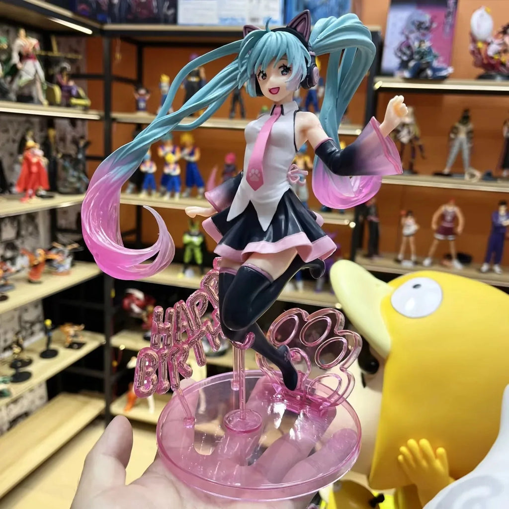 Boxed 23CM New Anime Hatsune Miku Happy birthday Cute Kawaii Manga Statue PVC Figure Collectible Model Toy birthday gifts