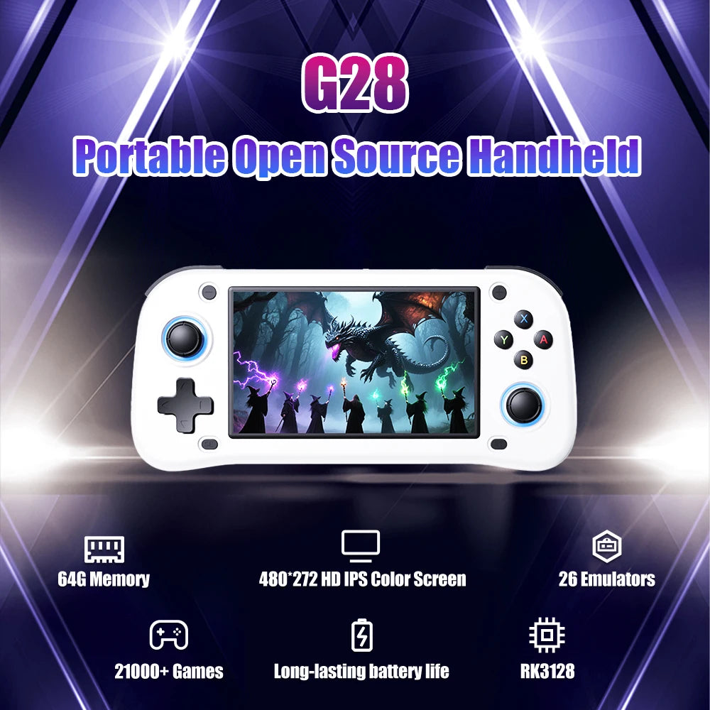 New 64G G28 Handheld Retro Game Console EmuELEC 4.7 OS Portable Game Player with 21000+ Games for PS1/PSP/FC/NES/SS/N64/GB/MD