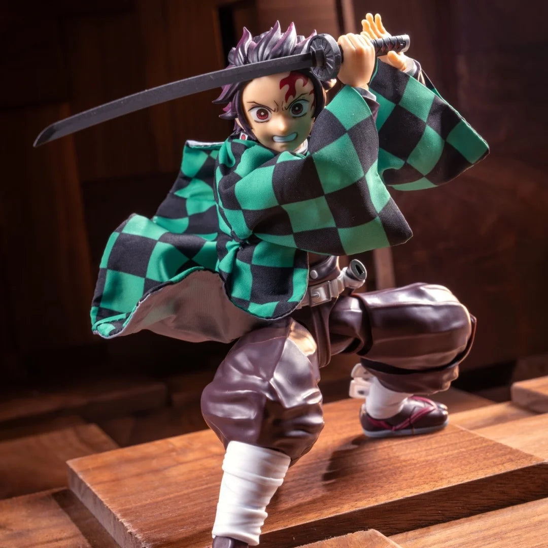 Demon Slayer Anime Shf Kamado Tanjirou Handmade Kimono Clothes Built In Iron Wire Is Suitable for 1/12 Movable Humanoid Toys