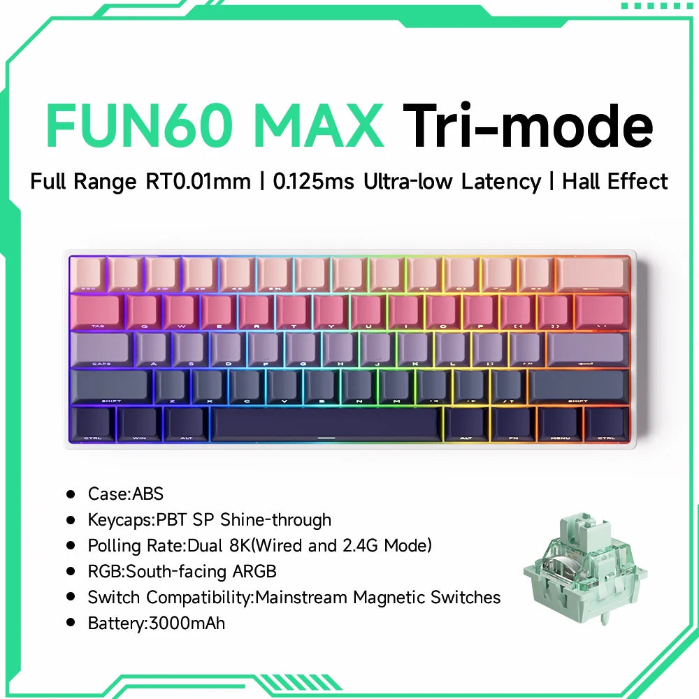 Akko MonsGeek FUN60 Ultra Mechanische Gaming-Tastatur Magnetschalter 60 % Rapid Trigger 8K HE/TMR Custom Aluminium-Tastatur Gamer