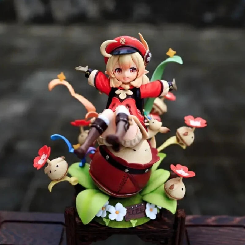 Genshin Impact Klee 18cm Anime Action Figure Game Desktop Decoration Chassis Trendy Kawaii Girl Model Kit Collectible Toys Gifts