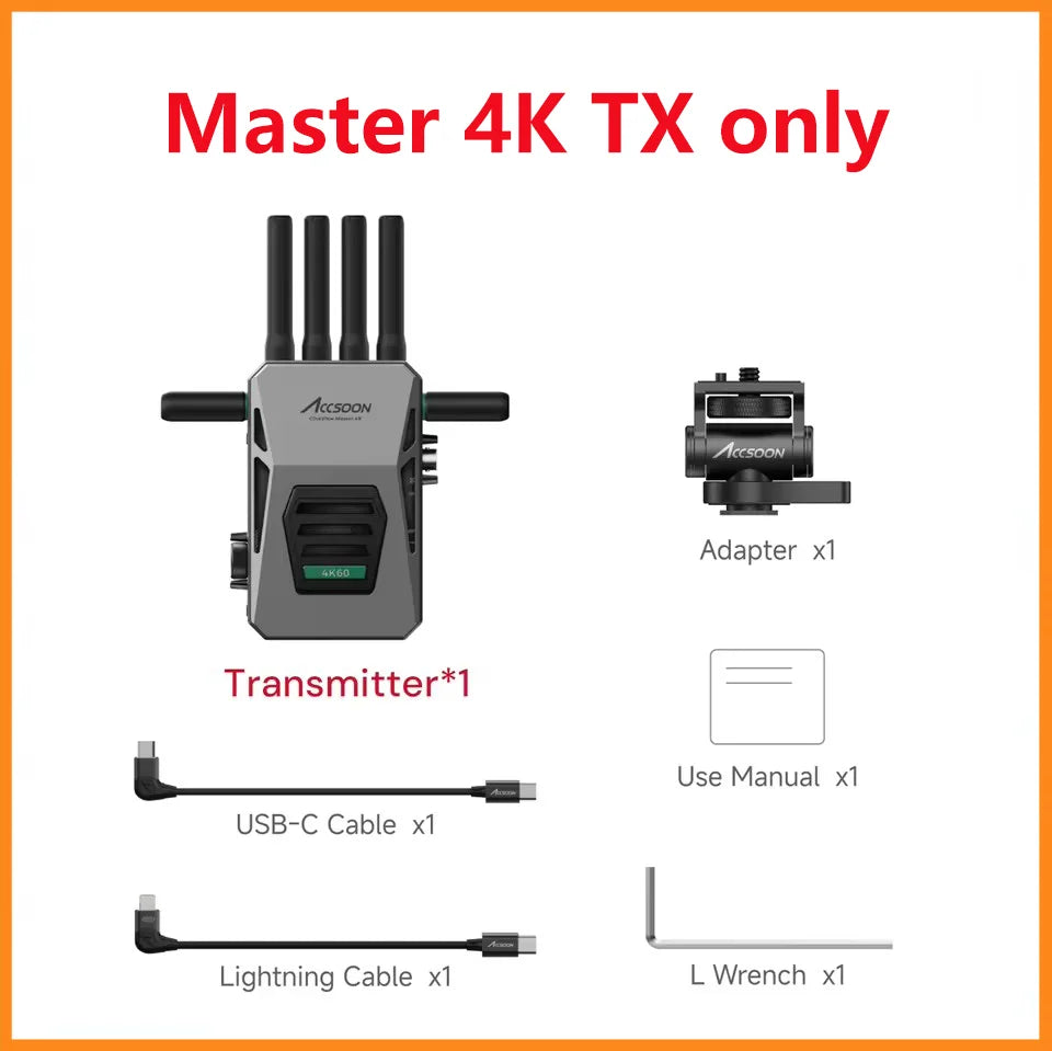 ACCSOON CineView Master 4K 2,4 GHz Drahtlose Videoübertragung 25 ms Latenz mit 8K-Funktionen DFS Simultandolmetschen