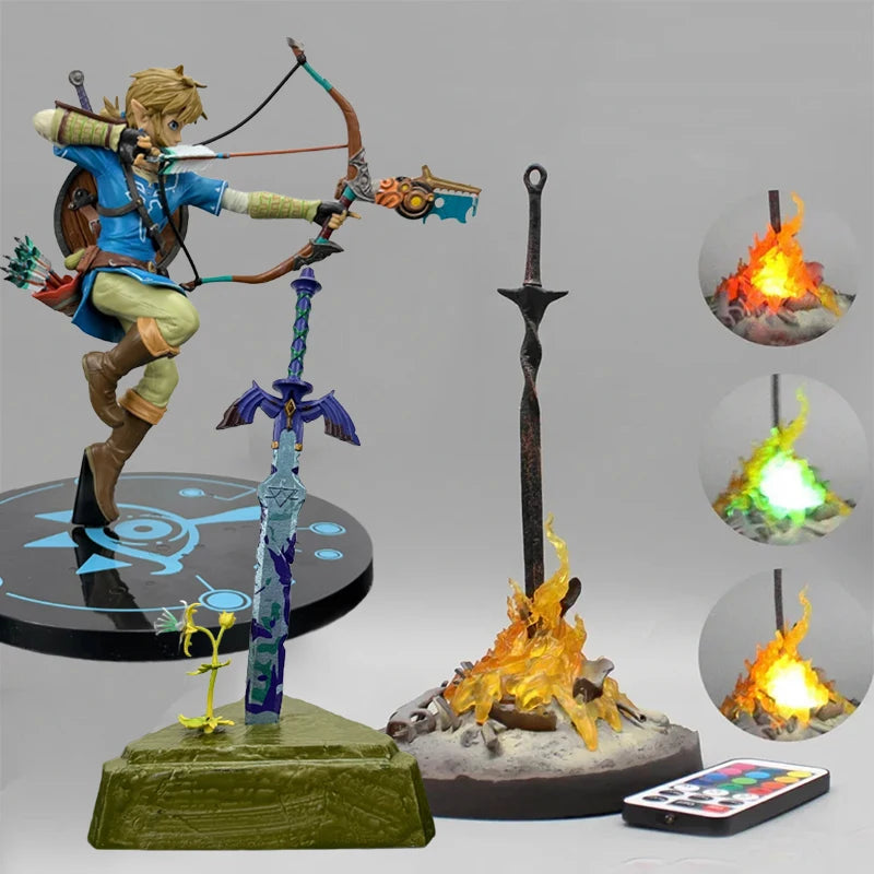 Anime Dark Souls Figure Action Glowing Sword Bonfire Statue The Legend of Zelda Link Figure Master Sword Model Collectible Toys