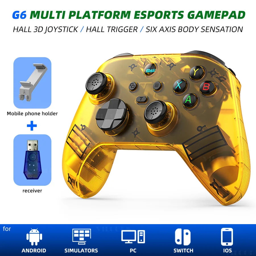 G6 Bluetooth-Compatible Game Controller For IOS/Android Gamepad For PC Hall rocker Six-axis Dual Vibration Joystick For Switch