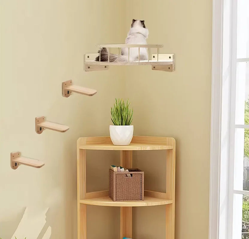 Cat Climbing Shelf Wall Mounted Furniture Cat Bridge and House Wooden Pet Shelves Tree Tower For Sleeping Climbing Cat Perch