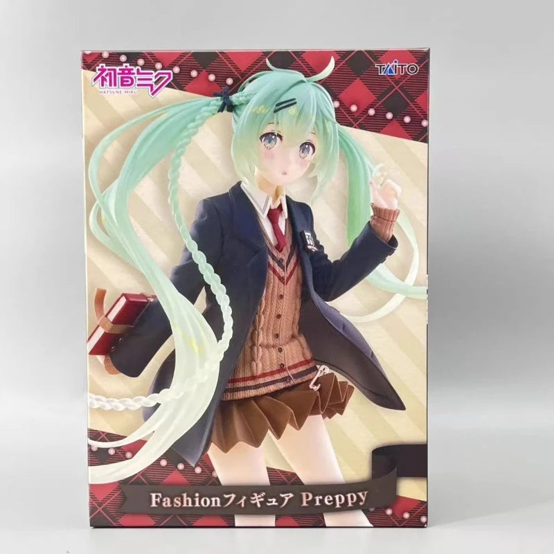 Taito Original Genuine Vocaloid Singer Hatsune Miku Fashion Figure Preppy Ver 18cm Collections Model Toy Figures Birthday Gift