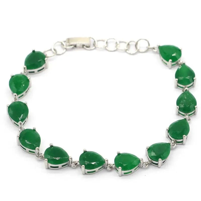 12.5g 925 Solid Sterling Silver Bracelet Customized Blue Aquamarine Real Emerald Ruby Morganite Citrine Peridot 7.5-8in