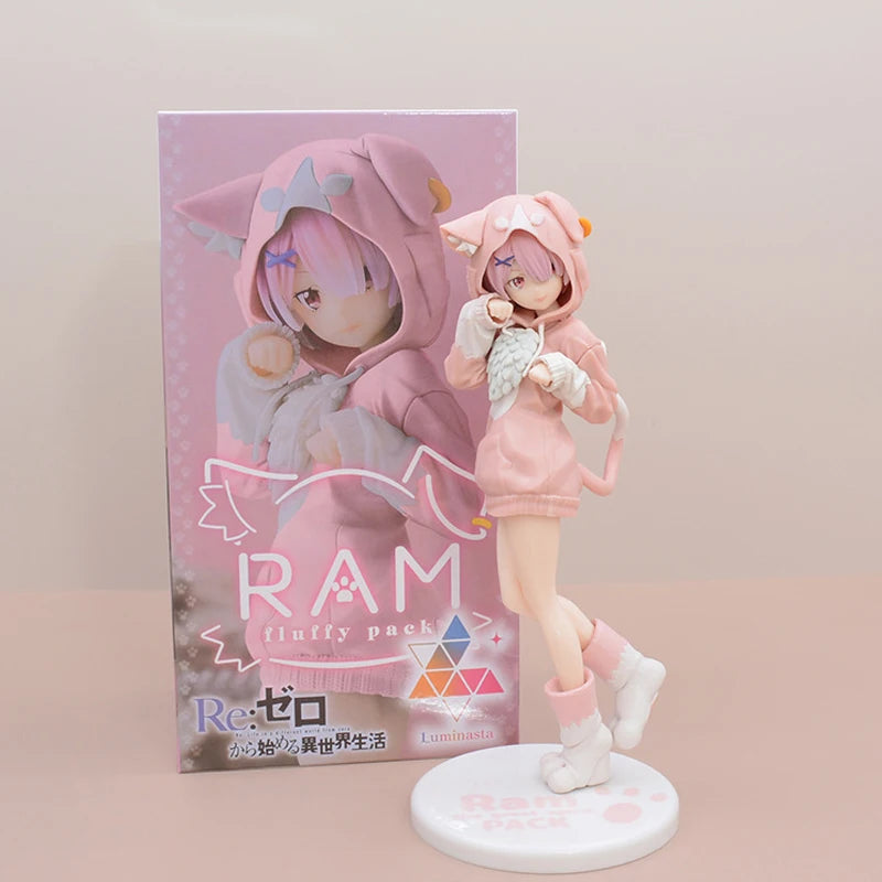 22cm Re:ZERO Starting Life in Another World Ram/Rem Anime Girl Figure Fluffy Pack Ram/Rem Action Figure Adult Model Toys Gifts