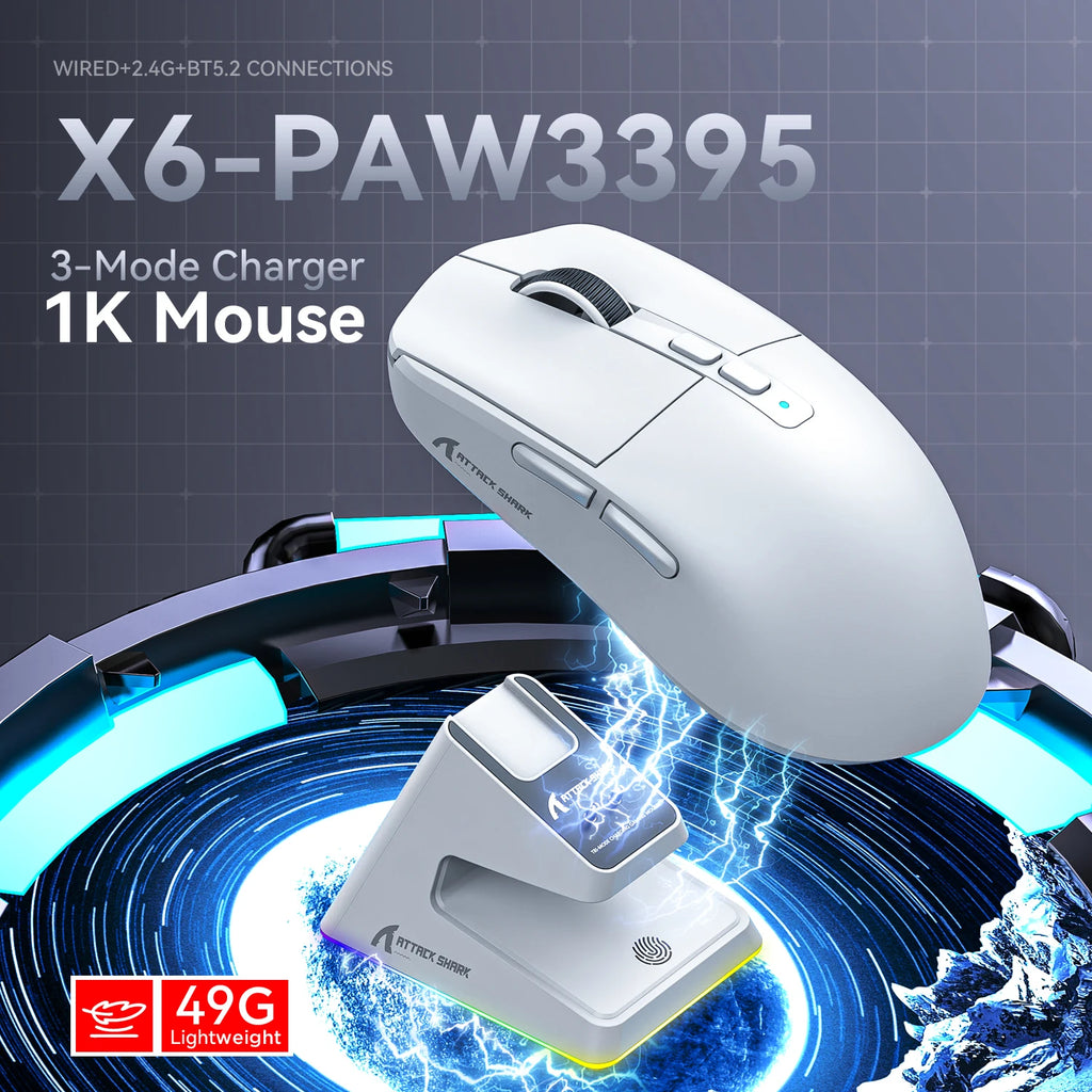 Attack shark X11/X6/X2/X2Pro Gaming-Maus, magnetisch, RGB, PAW3395, Bluetooth, Tri-Mode-Verbindung, kabellose Gamer-Maus, DPI einstellbar