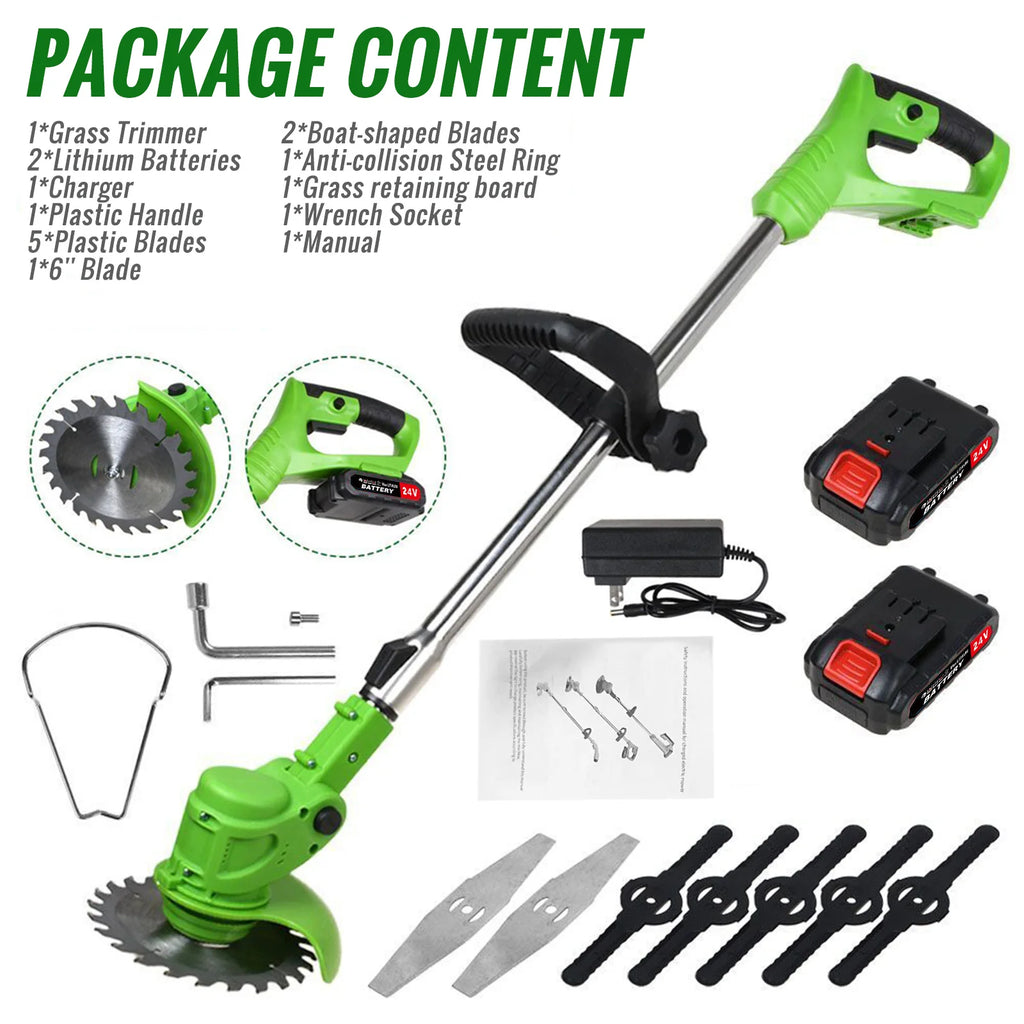 Unkrautschneider, Rasentrimmer, elektrisch, bürstenlos, 2-in-1, kabelloser Rasentrimmer, Schnellladegerät mit 2 x Akku für den Garten