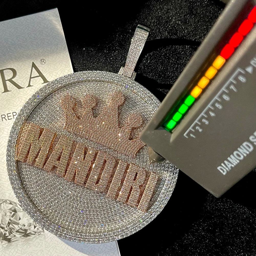 AZ Hip Hop Iced Out 8cm Round Custom Letters Pendants Necklaces Paved Cubic Zircon Stone With Gold Chain For Men Women Jewelry