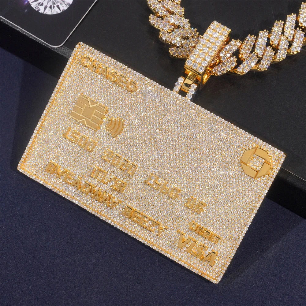 Moissminer VVS Moissanite Kreditkarte Anhänger Halsketten Für Männer Frauen Pass Tester S925 Silber Kette Hip Hop Schmuck GRA
