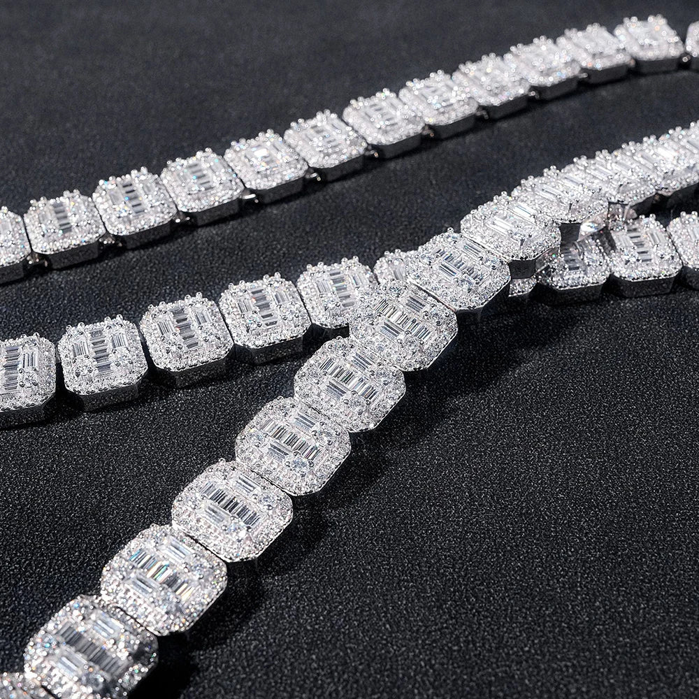 13mm Moissanite S925 Silver Baguettes Chain Necklace For Men Iced Out Chain Hip Hop Jewelry Pass Diamonds Tester With GRA Free S