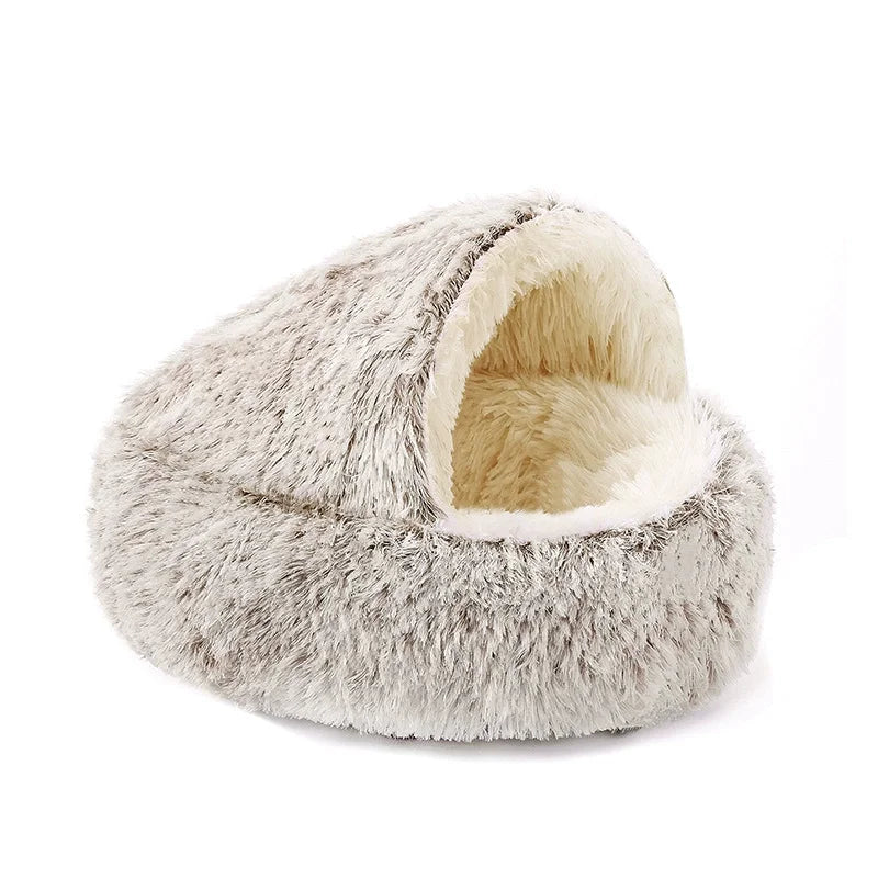 40/50/60cm Autumn and Winter Round Cat Bed Warm Soft Plush Shell Style Sleeping Nest for Small Medium Large DogCat Katzenzubehör