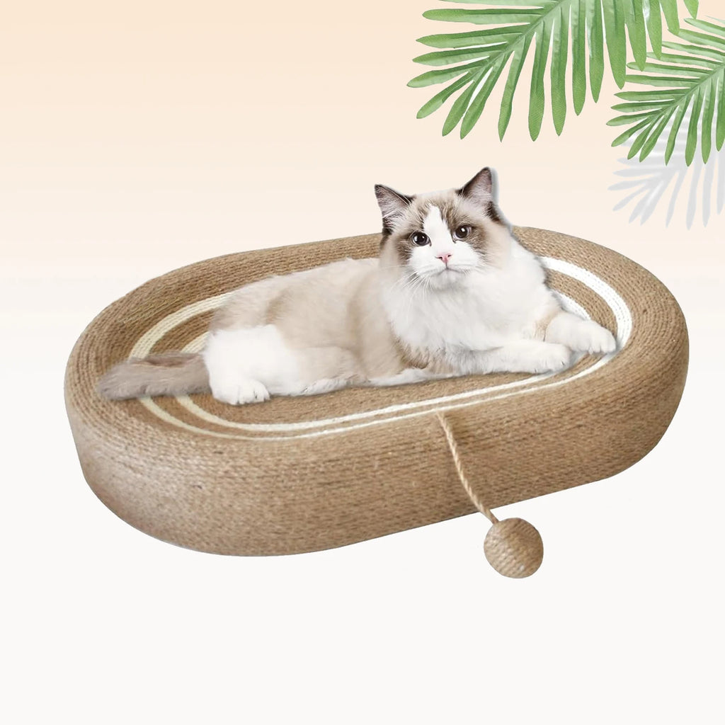 Cat Scratching Bed, Oval Cat Scratching Mat, 25inch Extra Large Cat Scratching Bed, Indoor Cat Scratching Board, Durable Sisal Cat Scratching Bed Sofa, Beige