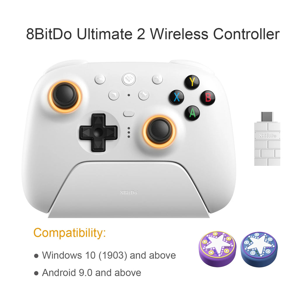 8BitDo Ultimate 2 Wireless Game Controller for Windows 10/11 2.4G Gamepad TMR Joystick with Charging Dock for Android PC Steam